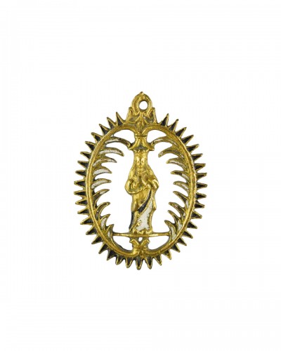 Enamelled brass pendant with the Virgin, Spain circa 1600