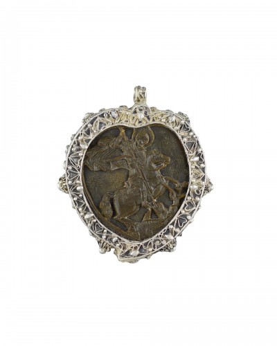 Pendentif orthodoxe en corne monté sur argent, probablement le Mont Athos XVIIIe/XIX