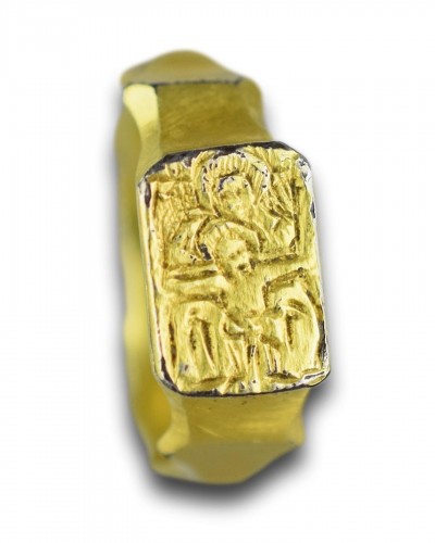 Bague iconographique en vermeil avec le Siège de la Miséricorde, Angleterre XVe siècle - Art sacré, objets religieux Style 