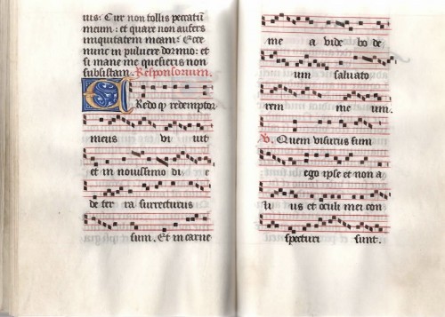 Antiquités - Livre contenant des feuilles d'un Psalter-Hymnal médiéval, France fin du XVe siècle