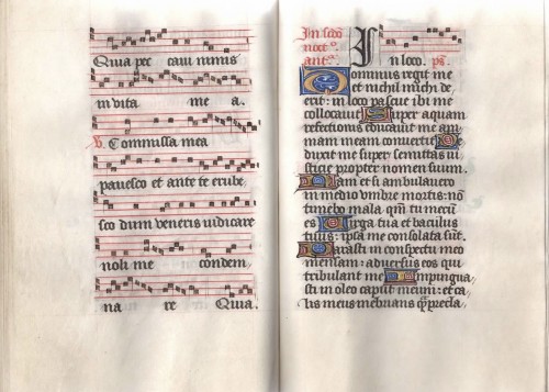 Antiquités - Livre contenant des feuilles d'un Psalter-Hymnal médiéval, France fin du XVe siècle
