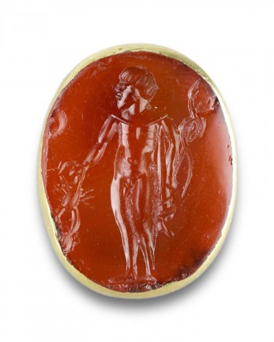 Antiquités - Georgian gold fob with a Renaissance carnelian intaglio of the God Mercury.