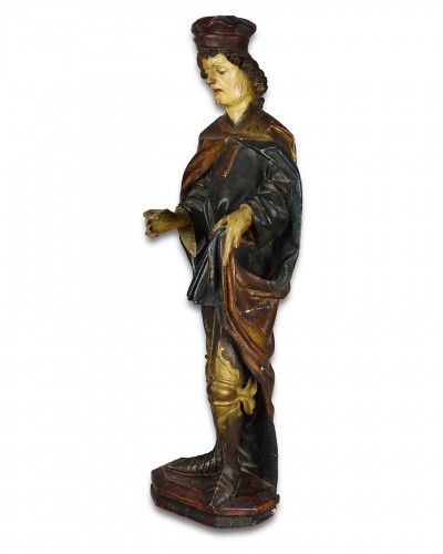 Sculpture en bois polychromé de Saint Martin, Allemagne du Sud XVIe siècle - Sculpture Style 