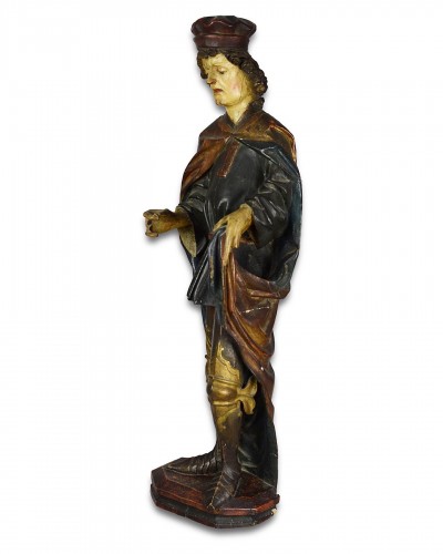 Sculpture en bois polychromé de Saint Martin, Allemagne du Sud XVIe siècle - Sculpture Style 