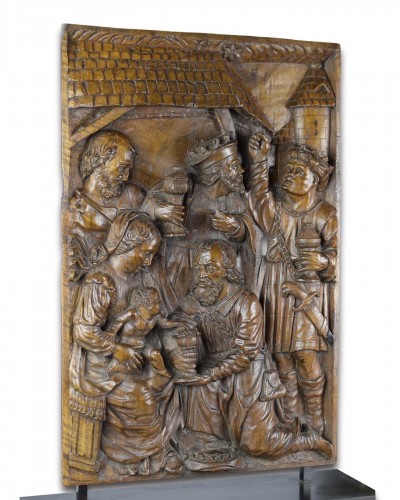 Relief en noyer de l'adoration des Mages, Flandres XVIe siècle. - 