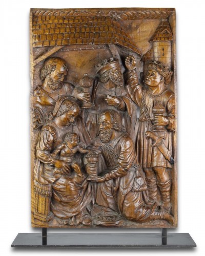 - Relief en noyer de l'adoration des Mages, Flandres XVIe siècle.