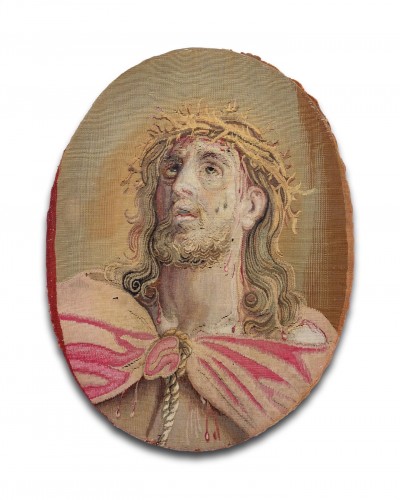 Tapestry fragment with Christ as the man of sorrows. Paris, 18th century.