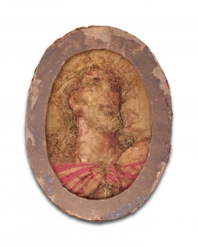 Tapestry fragment with Christ as the man of sorrows. Paris, 18th century. - 