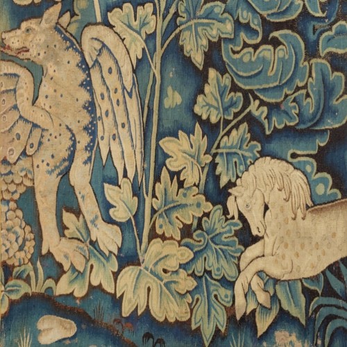 XVIe siècle et avant - Tapisserie feuilles de choux avec animaux exotiques, Audenarde XVIe siècle