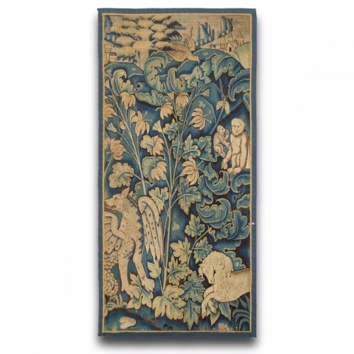 Antiquités - Tapisserie feuilles de choux avec animaux exotiques, Audenarde XVIe siècle