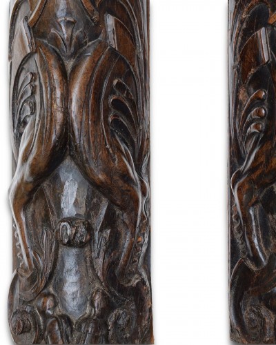 Pair of walnut pilasters in the form of grotesques France 16th century - 