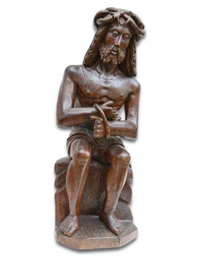 Sculpture en chêne du Christ sur la pierre froide, Nord de la France ébut du XVIe s - Art sacré, objets religieux Style 