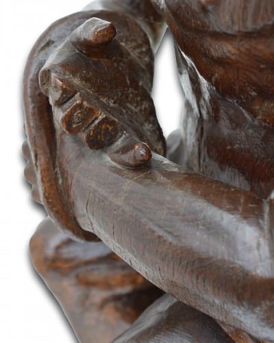 Antiquités - Sculpture en chêne du Christ sur la pierre froide, Nord de la France ébut du XVIe s