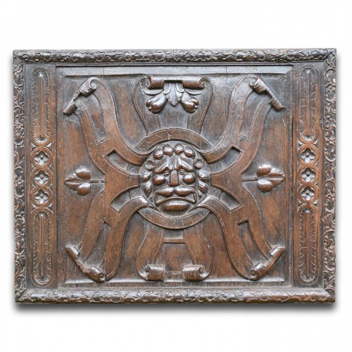 Architectural & Garden  - Large walnut panel carved with the head of a lion