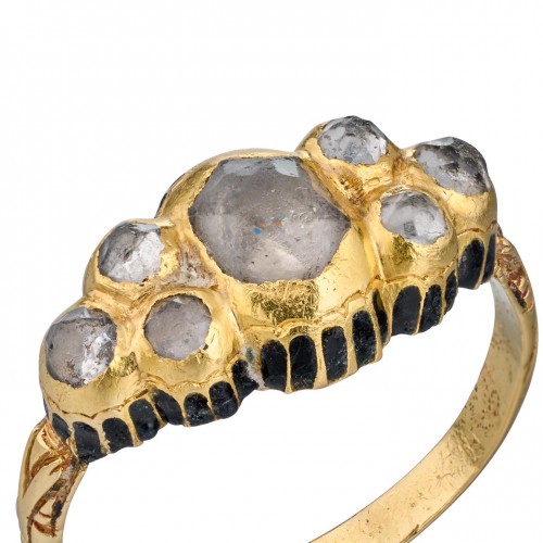 Gold &amp; enamel ring with faceted pastes or rock crystals. European, 17th cen - Antique Jewellery Style 