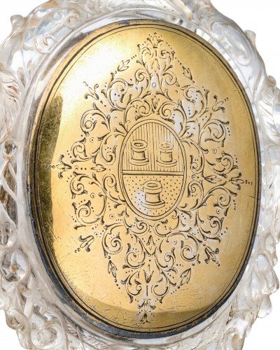 Bijouterie, Joaillerie  - Pendentif en cristal de roche avec une miniature en verre églomisé. Italien, XVIIe si
