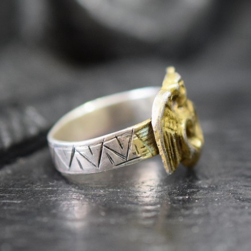 Antique Jewellery  - Medieval silver betrothal ring with an angel. English, 15th century.