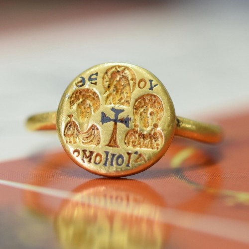 Antique Jewellery  - Gold and niello inlaid marriage ring, Byzantine 6th - 7th century AD