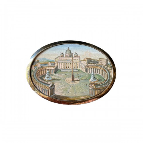 Plaque en micromosaïque de la place Saint-Pierre. Italie début du XIXe siècle.