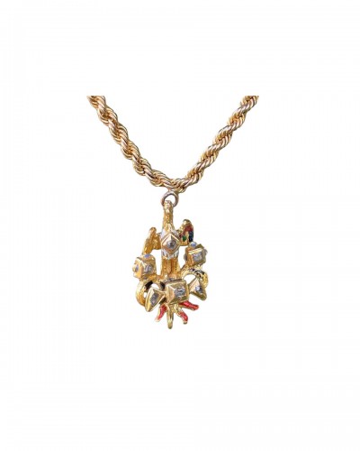 Renaissance revival gold, enamel and diamond Pheonix pendant.