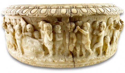  - Grand tour alabaster font carved with frolicking putti, Italy 9th century