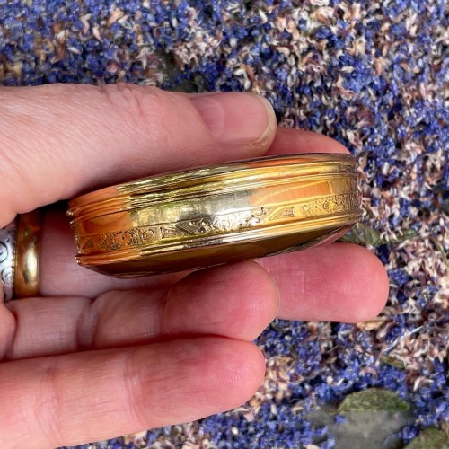 Antiquités - Tabatière en agate de bois pétrifié montée d'or, Angleterre XVIIIe siècle