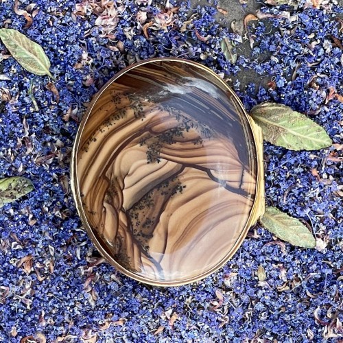 Antiquités - Gold mounted petrified wood agate snuff box, England 18th century