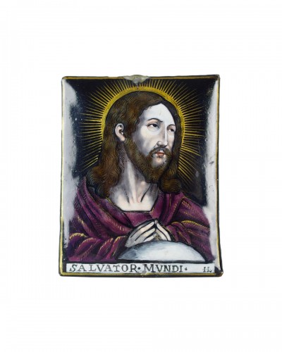 Plaque en émail de Limoges du Salvator Mundi, Jacques Laudin