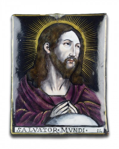 XVIIe siècle - Plaque en émail de Limoges du Salvator Mundi, Jacques Laudin