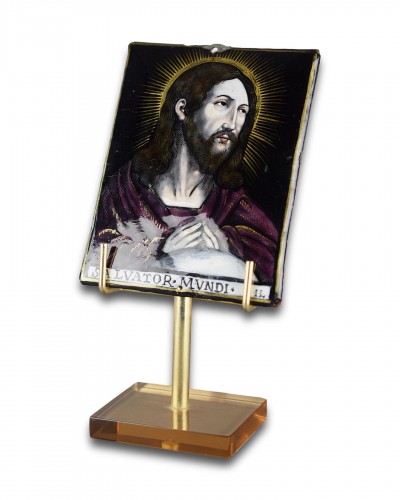 Limoges enamel plaque of Salvator Mundi, Jacques Laudin - 