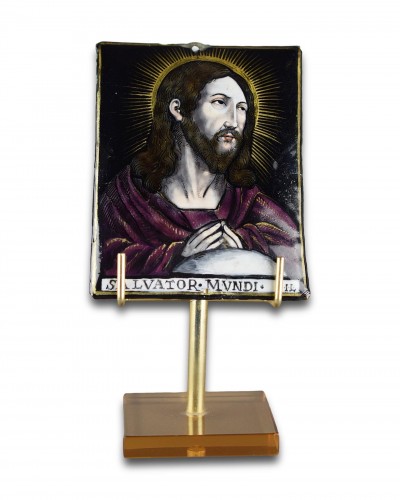  - Limoges enamel plaque of Salvator Mundi, Jacques Laudin