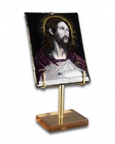 Antiquités - Plaque en émail de Limoges du Salvator Mundi, Jacques Laudin