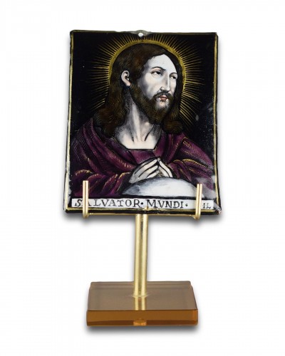 Antiquités - Plaque en émail de Limoges du Salvator Mundi, Jacques Laudin