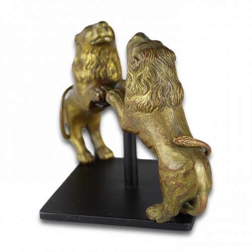 Pair of Renaissance gilt bronze models of lions - 