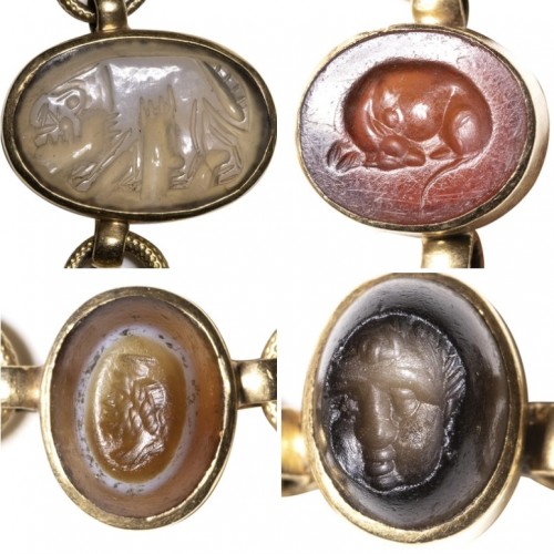 Collier en or néo-classique avec intailles et camées romains en pierre dure - 