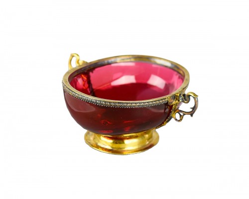 Silver gilt mounted ruby glass bowl