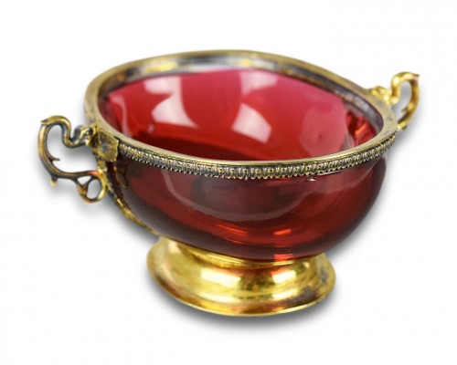 Objects of Vertu  - Silver gilt mounted ruby glass bowl