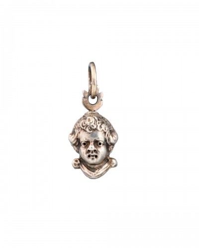 Silver pomander in the form of a putto’s head