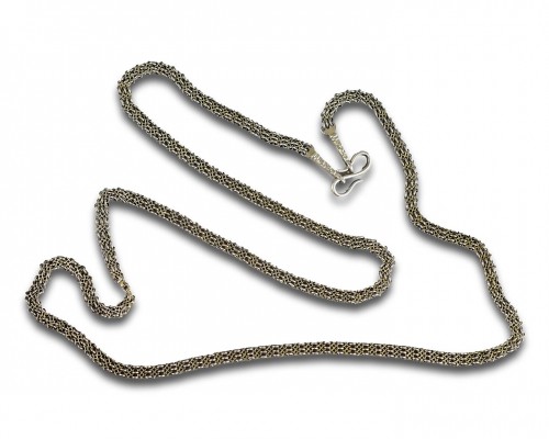 Fine silver gilt filigree long chain - 