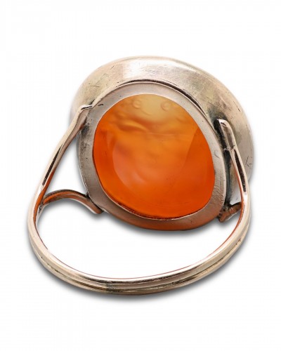 18th century - Georgian gold ring with a carnelian intaglio of Silenus. Italian, 18th cent