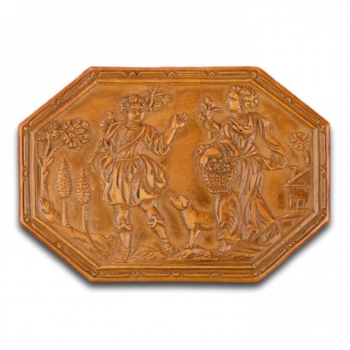 Antiquités - Exceptional boxwood snuff box with allegories of Summer