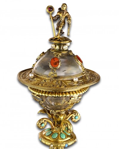 Antiquités - Silver gilt mounted rock crystal table salt