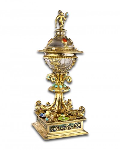 Antiquités - Silver gilt mounted rock crystal table salt