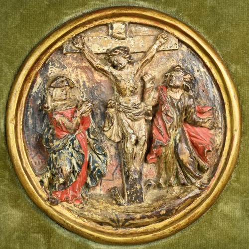 Antiquités - Neuf cocardes en bois provenant d'un autel du Rosaire. Allemagne du Sud, XVIe siècle.