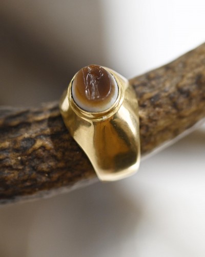  - Gold ring with an ancient Roman intaglio carved into an  apotropaic ‘eye’. 