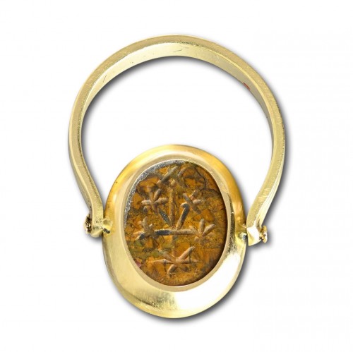 Magical gold ring with Ancient double-sided jasper Abraxas stone intaglio - Antique Jewellery Style 