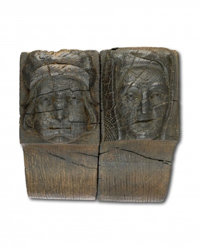 XVIe siècle et avant - Paire de consoles en chêne représentant un homme et une femme