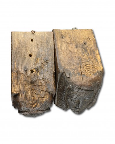  - Pair of oak corbels of a man and a woman
