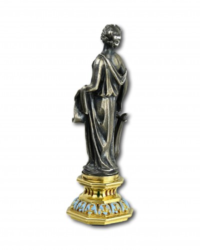 Silver, gold and enamel desk seal in the form of a muse - 