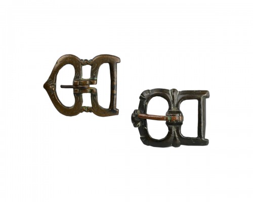 Two large Medieval bronze buckles